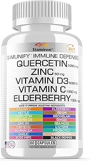 Sponsored Ad - Stamiron Quercetin 1000mg Zinc 50mg Vitamin C 1000mg Supplement Immune Support Defense w Vit D3 5000IU Elde...