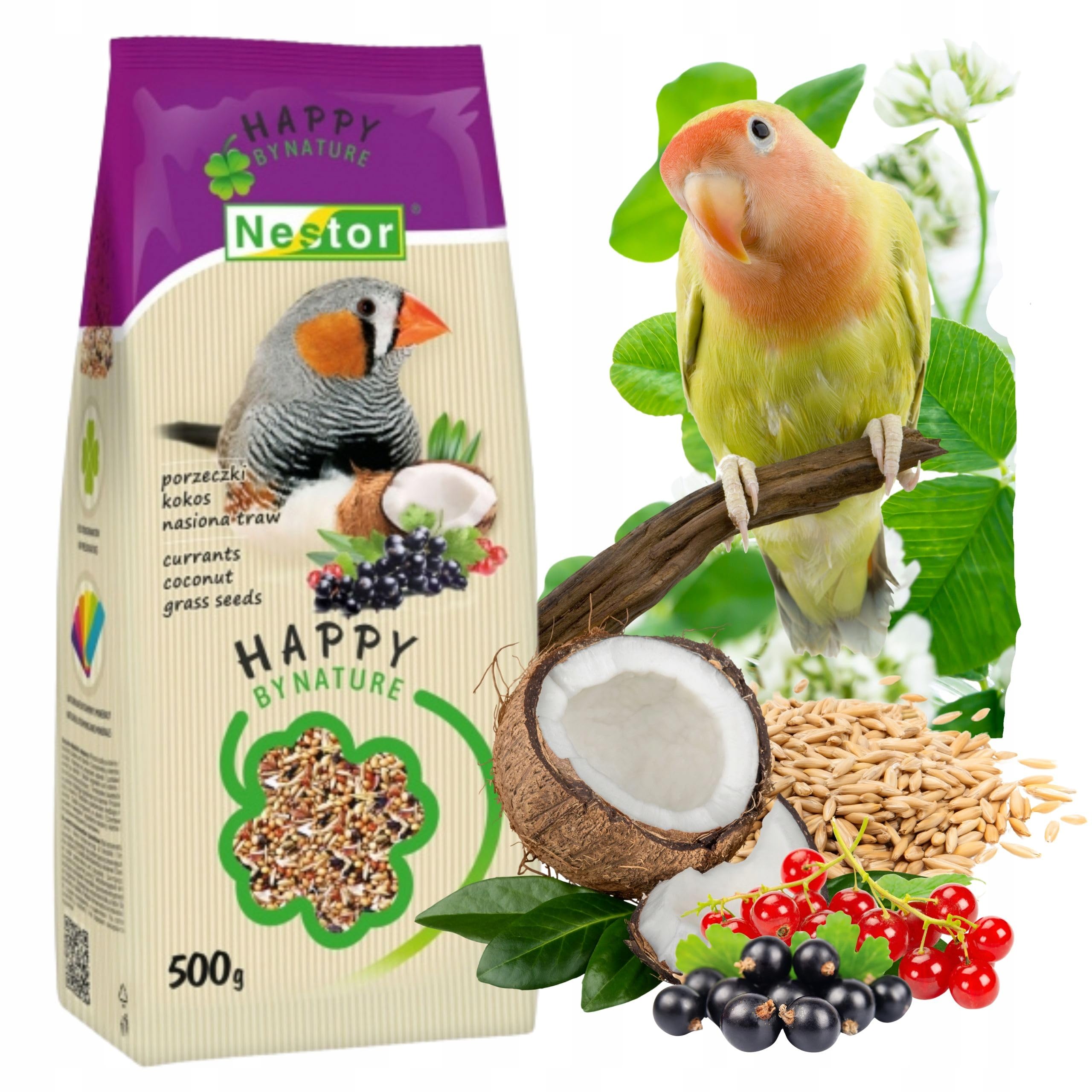 Bird Seed Food with Currants Coconut Grass Seeds Flavours 500g Snacks Exotic Birds Canary Parakeets Budgie Finches 0.5KG Treats