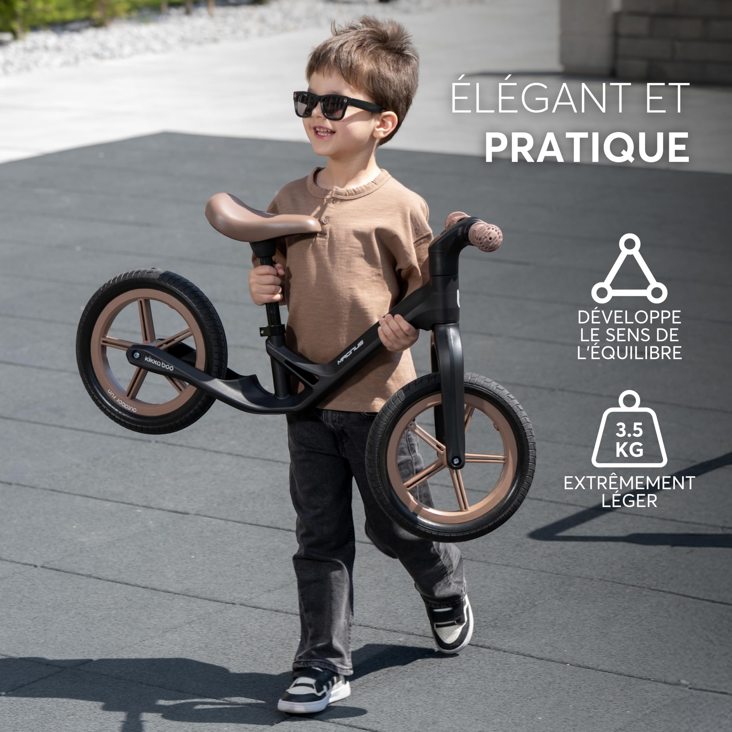 KikkaBoo Magnus Draisienne pour Enfants 3–6 Ans, Cadre Léger en Fibre de Verre, Selle Réglable, Poignées Antidérapantes, Roues PU Résistantes