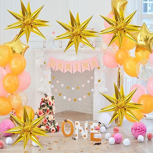 Miniatura 6 de ZAKVOOR Globos de estrella en explosión, 60 globos de estrella, 12 puntas de aluminio, decoración de fiesta, globos para Navidad, Año Nuevo,