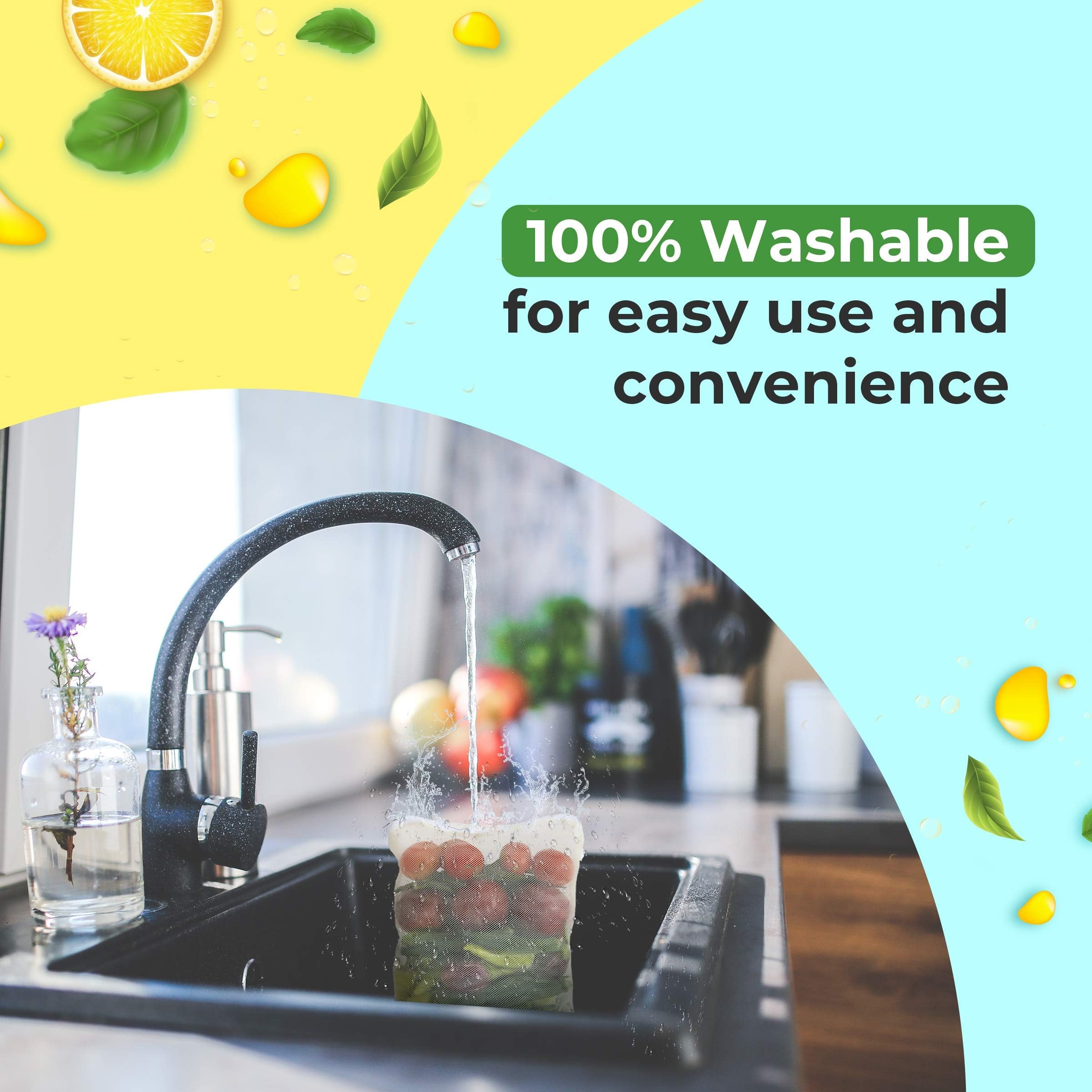 Beddify Set of 24 Reusable Fridge Storage Bags for Vegetables and Fruits with Zipper Dual Layer Mesh Net Multipurpose Multi-Size Kitchen Storage Bags Organizer (Multi-Color)