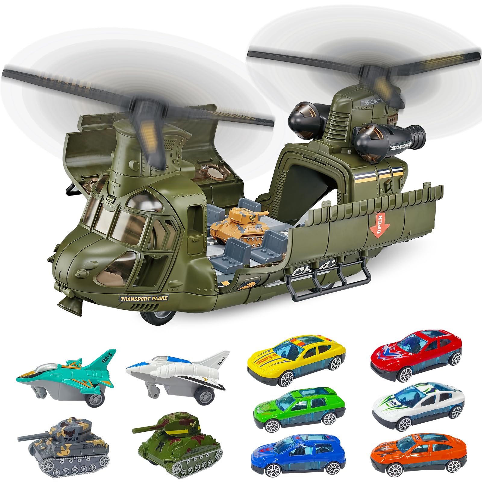 Mostop Juego de helicóptero militar con sonido y luz