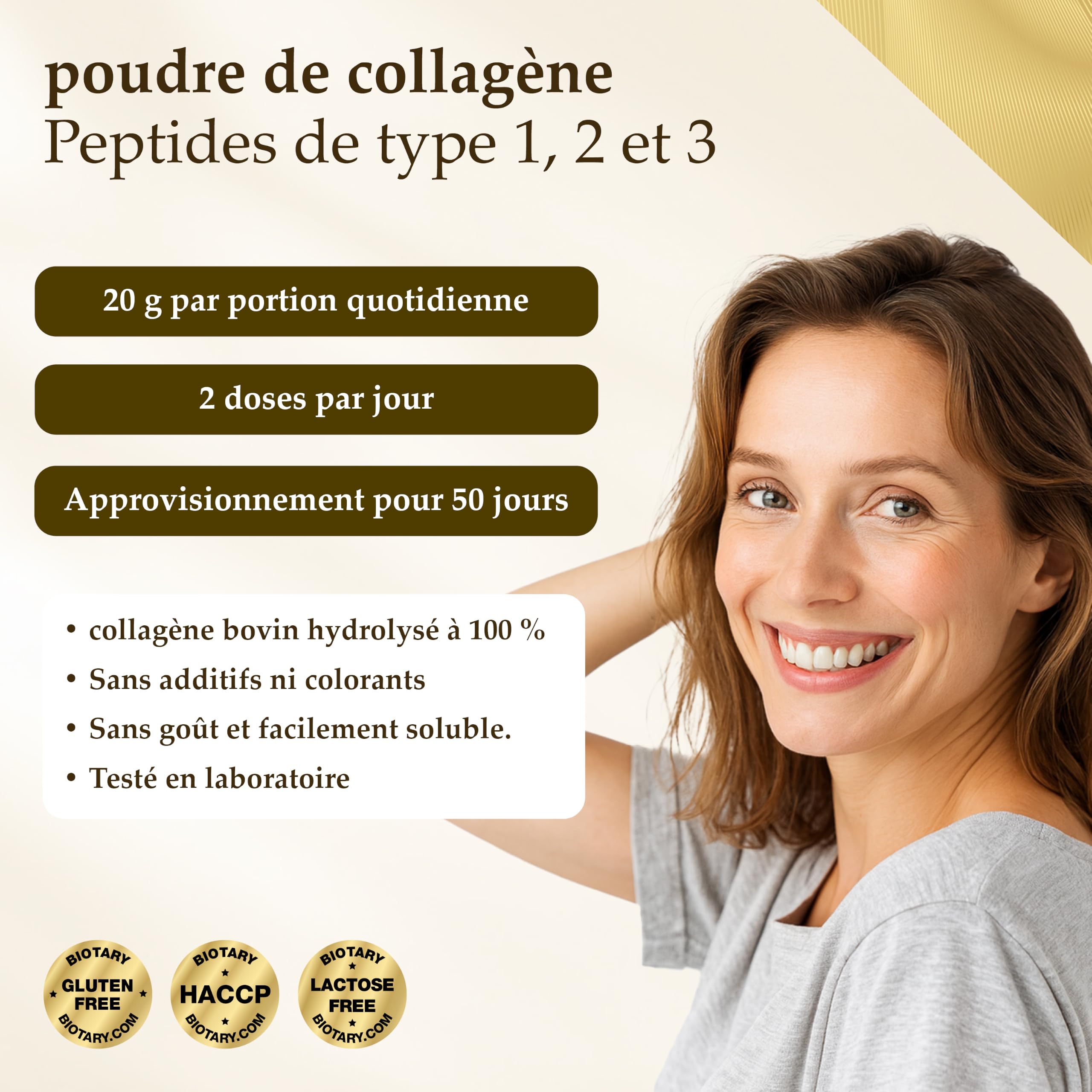 Collagène en Poudre 1000 g 100% hydrolysat de collagène pur peptides de types 1, 2 et 3 excellente solubilité goût neutre formule de pure qualité contrôlée