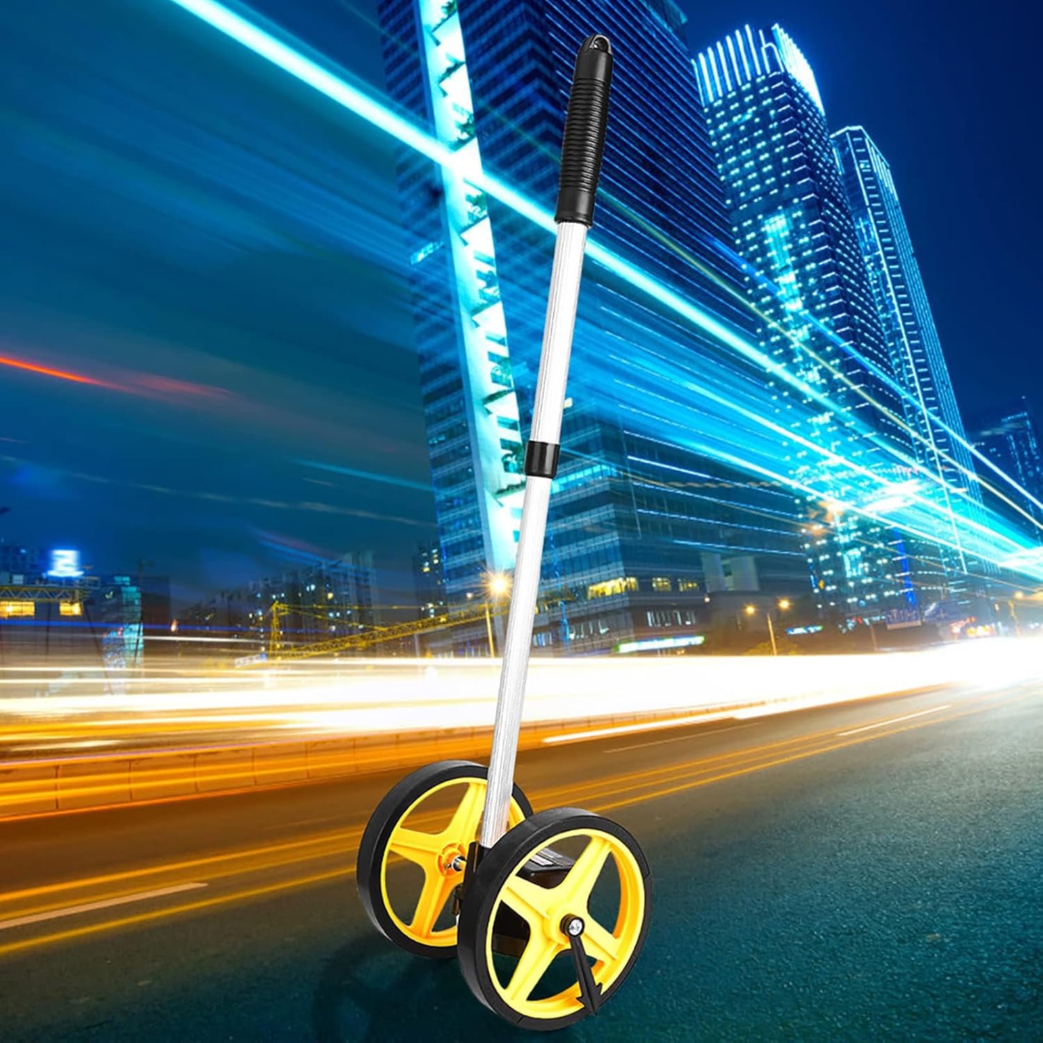 Hilitand Two Wheel Measuring Wheel, Aluminum Shaft, ABS Casing 9m Range, Telescopic Design for Easy Transport (Two-wheel distance measurement),