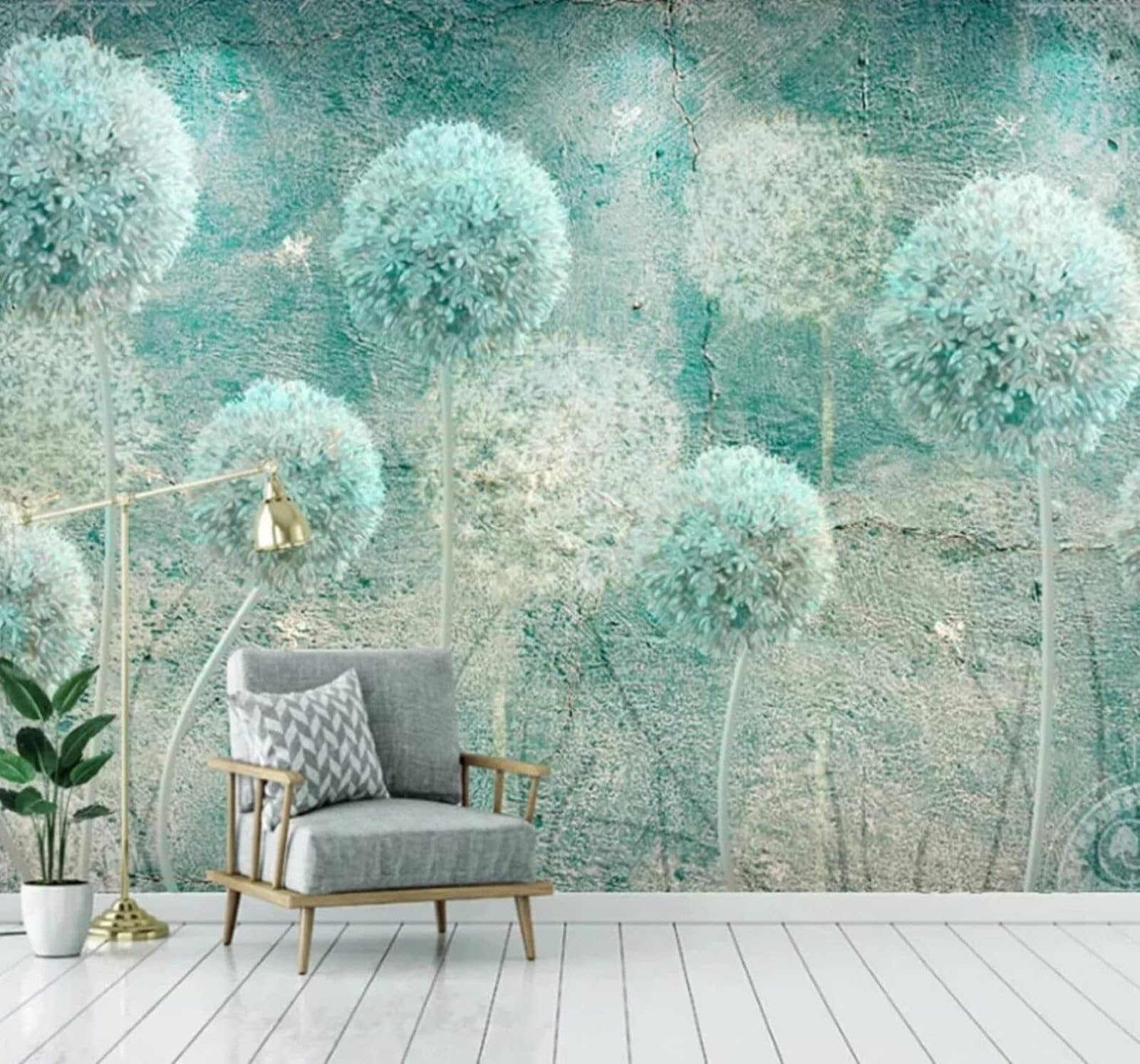 Retro Abstract Concrete Wall Three Dimensional Dandelion 3D Wallpaper Easy Install Feature Office Living Room Sofa Bedroom TV Background Wall Decoration-300cm×210cm