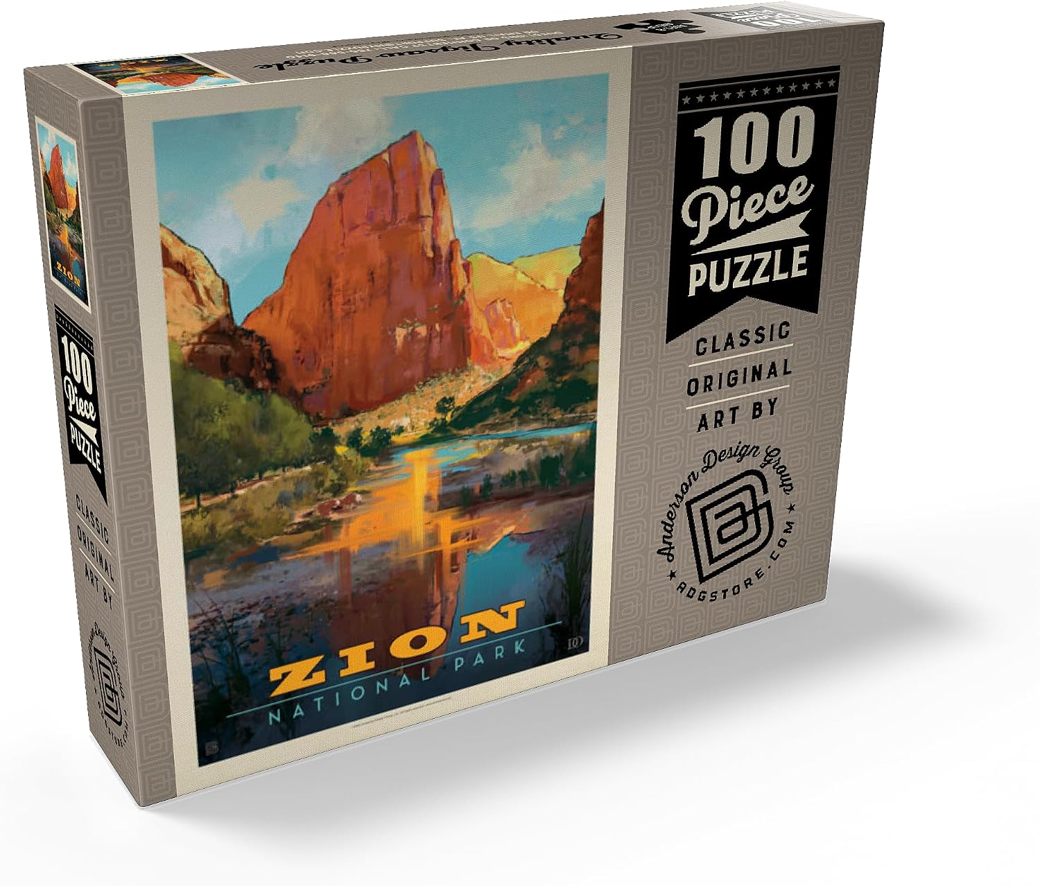 MyPuzzle Zion National Park: Virgin River Valley, Vintage Poster - Premium 100 Piece Jigsaw Puzzle for Adults