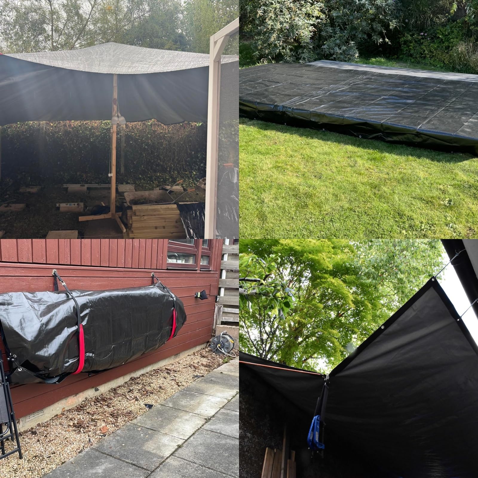 Plandeka Wodoodporna 440 x 480 cm Wodoodporne Wzmocnione Przelotki Grube Wytrzymałe Lekkie Odporne Na Pleśń I Kurz Siatka Na Podłoże Duże Plandeki Na Kemping, Czarny