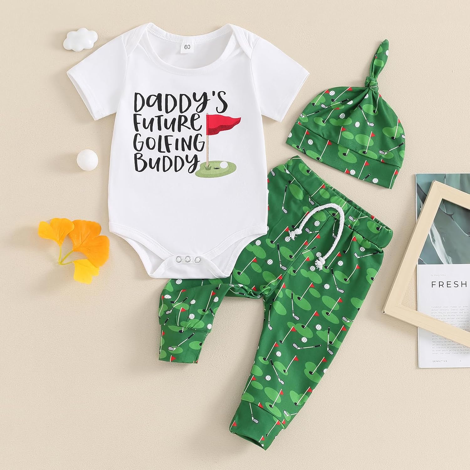 Newborn Baby Girl Boy Golf Outfit - Daddy's Future Golfing Buddy Romper & Pants Set (3Pcs) - Summer Clothes - Image 2
