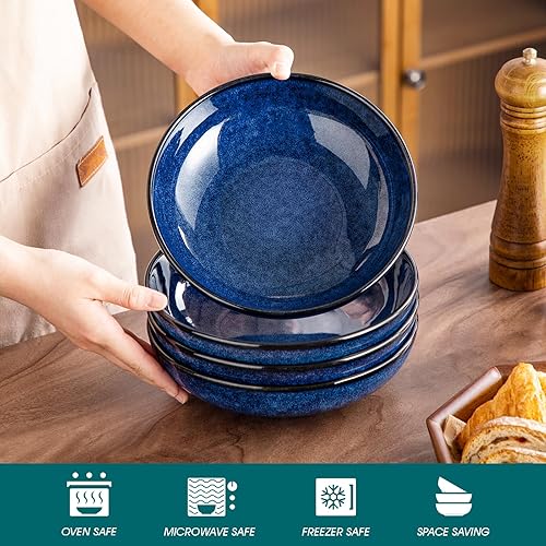 Miniatura 4 de vancasso Stern - Juego de 6 cuencos de cerámica para pasta, 38 onzas, cuencos de ensalada grandes para servir, aptos para horno de microondas,