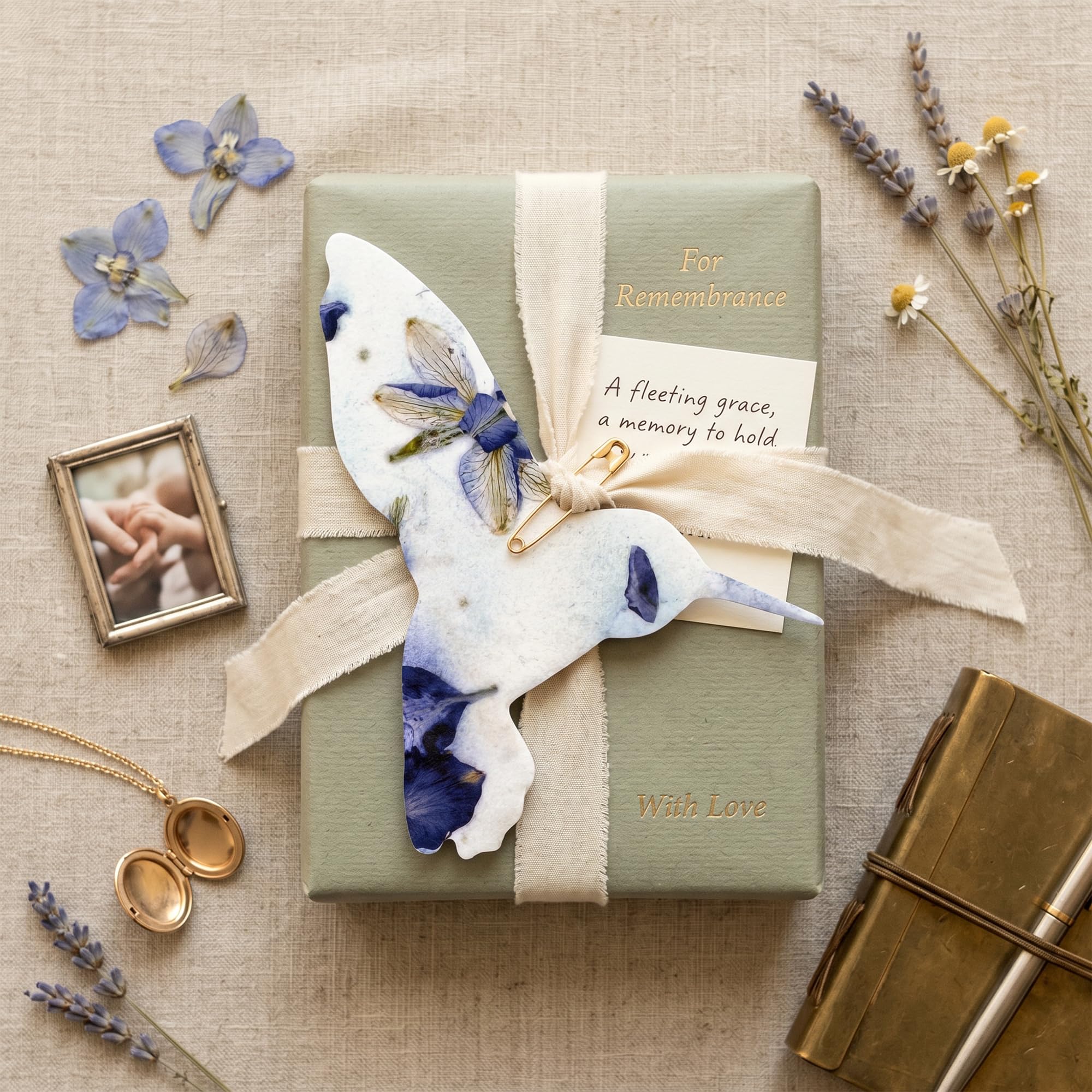 Lot de 24 feuilles de papier de graines de fleurs sauvages en forme de colibri violet avec enveloppe et instructions de plantation (français non garanti) - Cadeau inscriptible et plantable