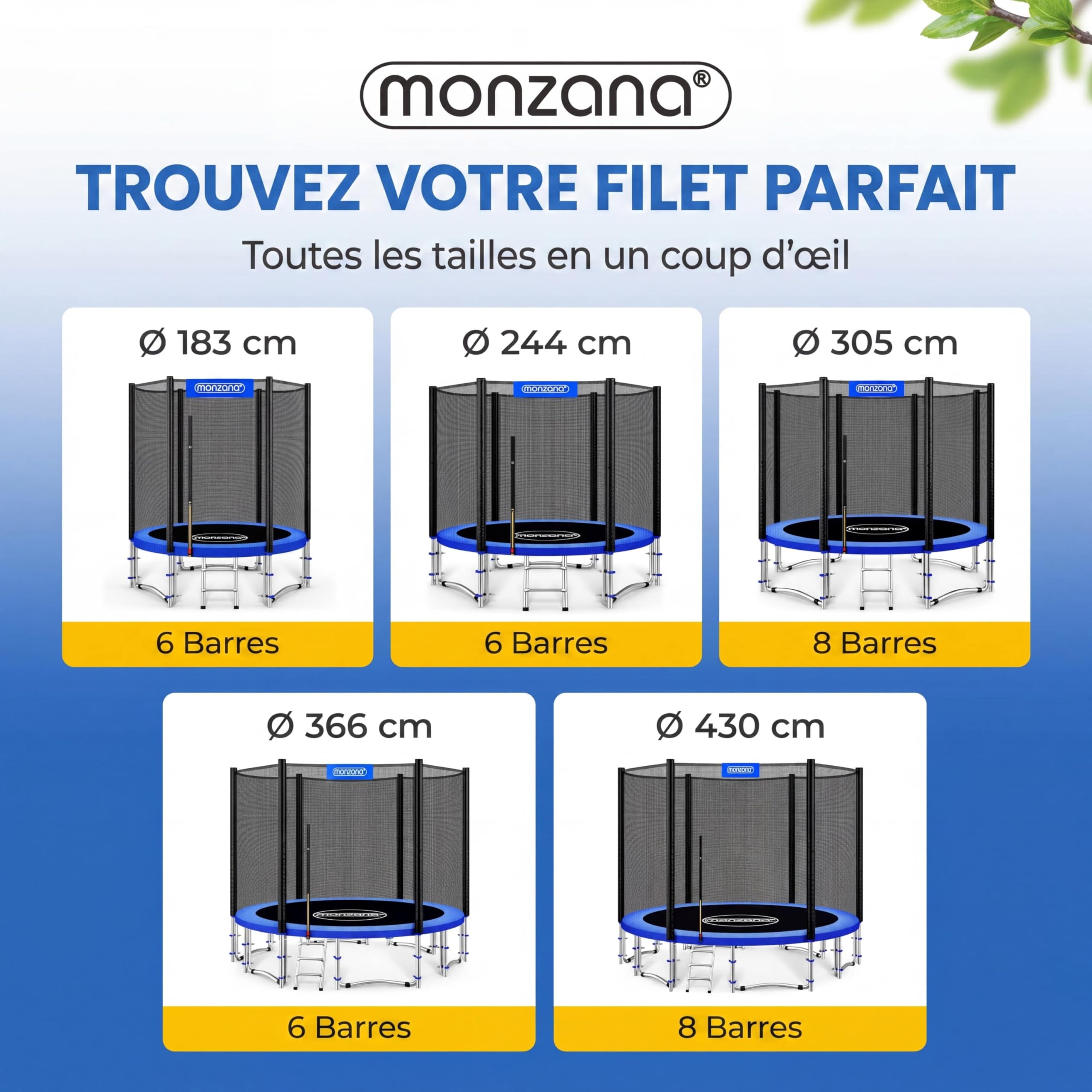 Monzana Filet de sécurité pour Trampoline résistant Rond entrée zippée refermable