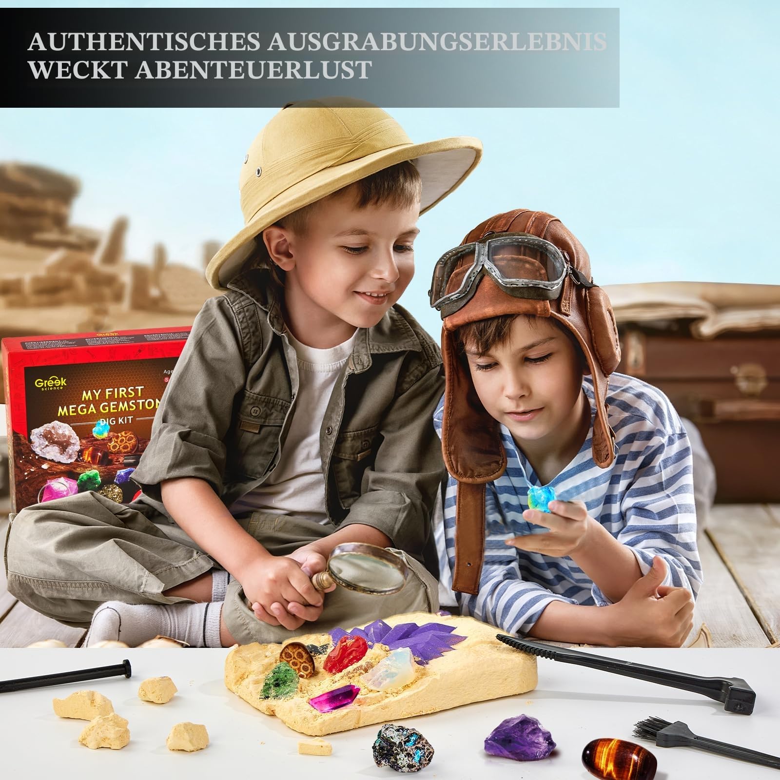 Mein erstes Mega ausgrabungsset für Kinder, 15 echte Kristalle und Edelsteine ausgraben, STEM Wissenschaft Spielzeug Geschenk für Jungen und Mädchen
