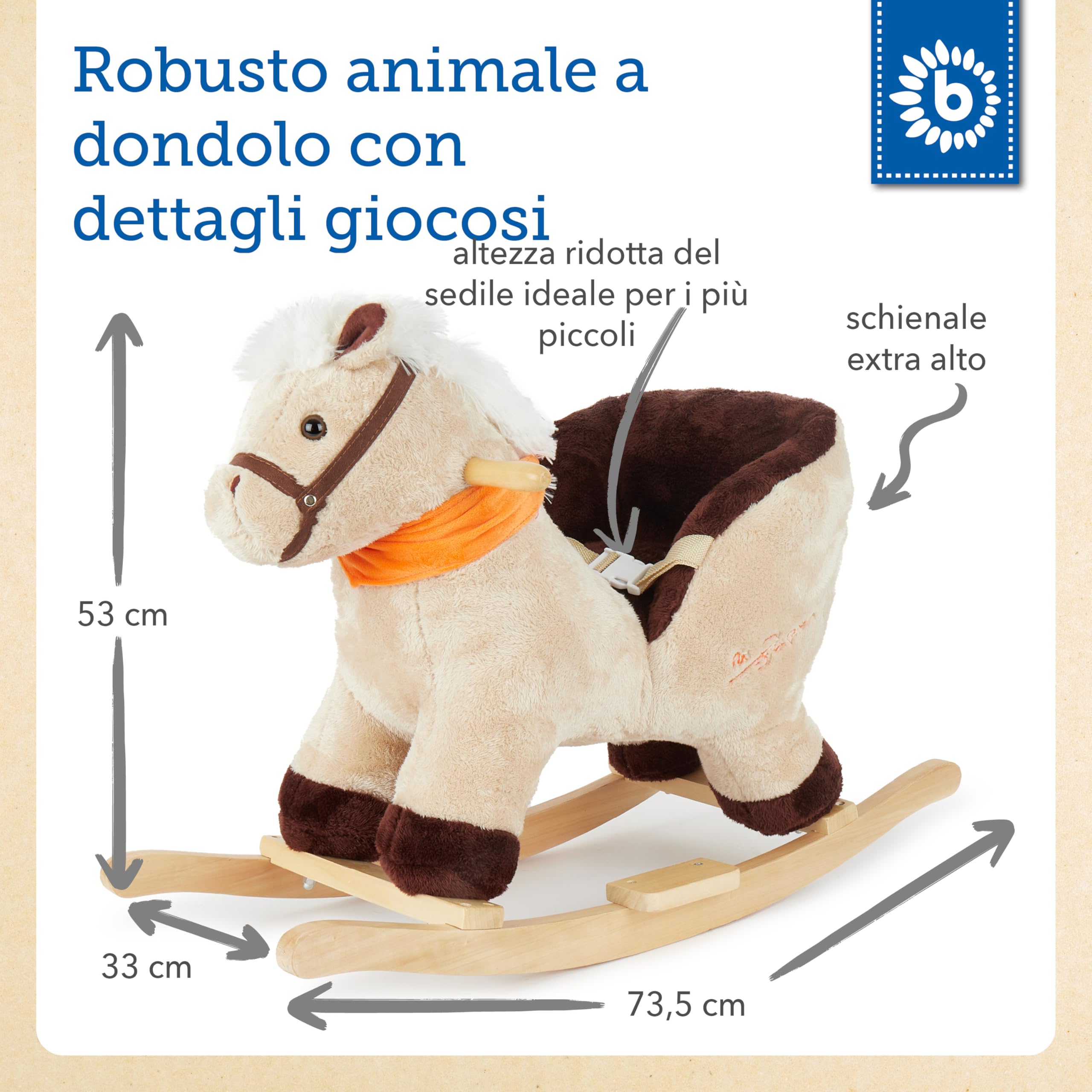 Cavallo A Dondolo In Peluche E Legno Per Bambini – Sicuro, Educativo, Da 1 Anno, Carico Max 26 Kg