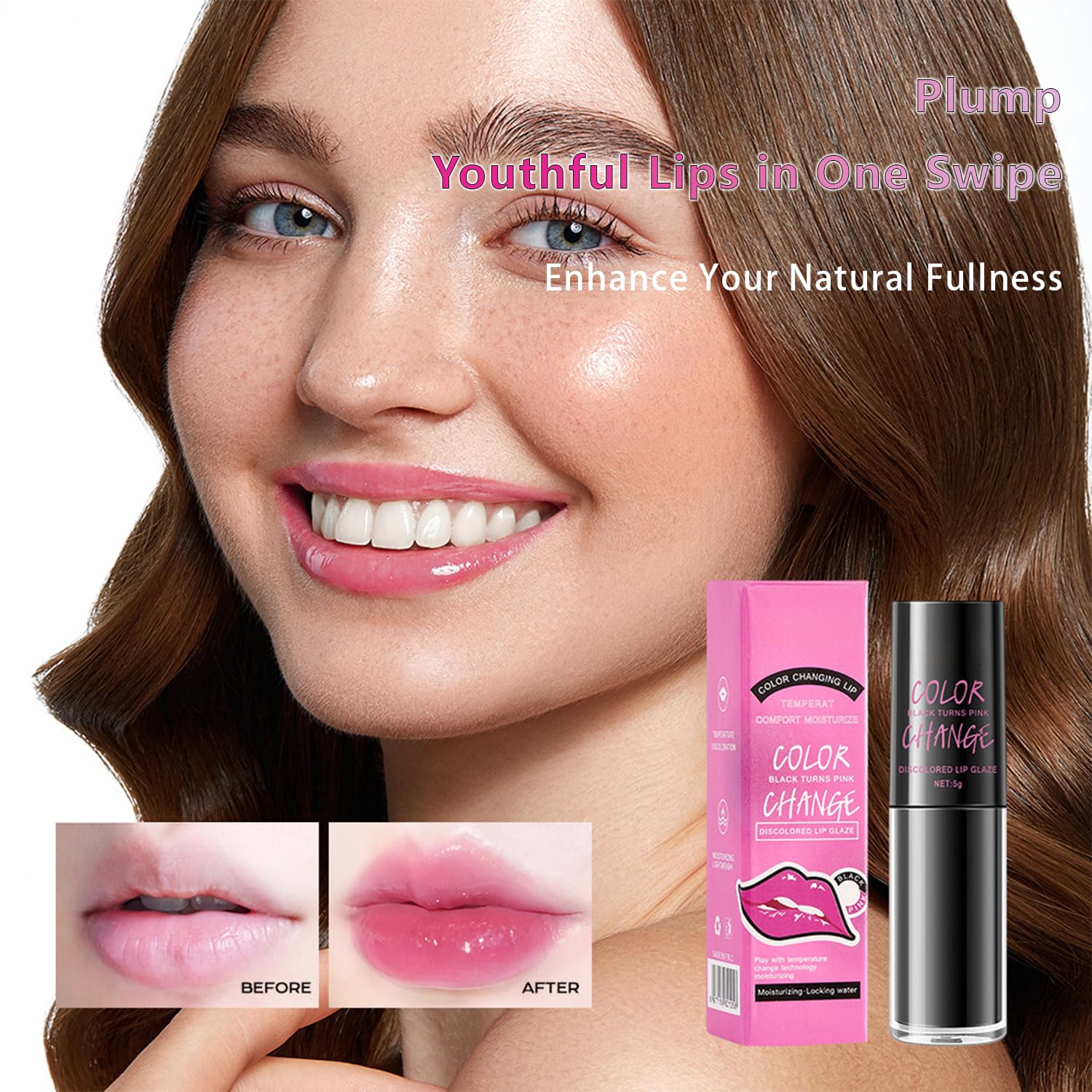 Brillo labial con cambio de color rosa, aceite labial hidratante y de alto brillo, bálsamo labial hidratante con acabado natural que adapta el color, compacto y apto para viajes, juego de maquillaje 3