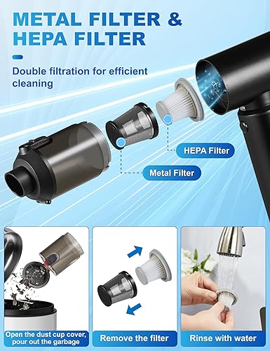 Miniatura 5 de Aspiradora portátil inalámbrica para automóvil, aspiradora de mano 4 en 1 con 16500 PA, batería extraíble de 6000 mAh, funciona como un banco de