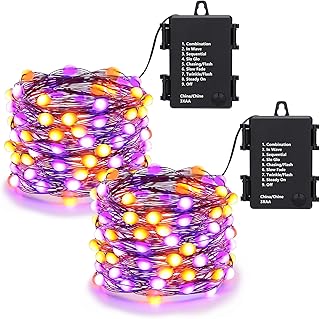 Lomotech Orange Purple Halloween Lights, 2 Pack 16.4ft 50 LED Battery Op...