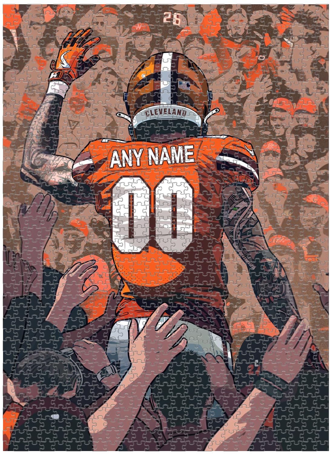 Becapeo Wooden Jigsaw Puzzles for Adults - Custom Name and Number on (Cleveland) Football Player Back - 300 500 1000PCS Puzzles Game Home Wall Decor