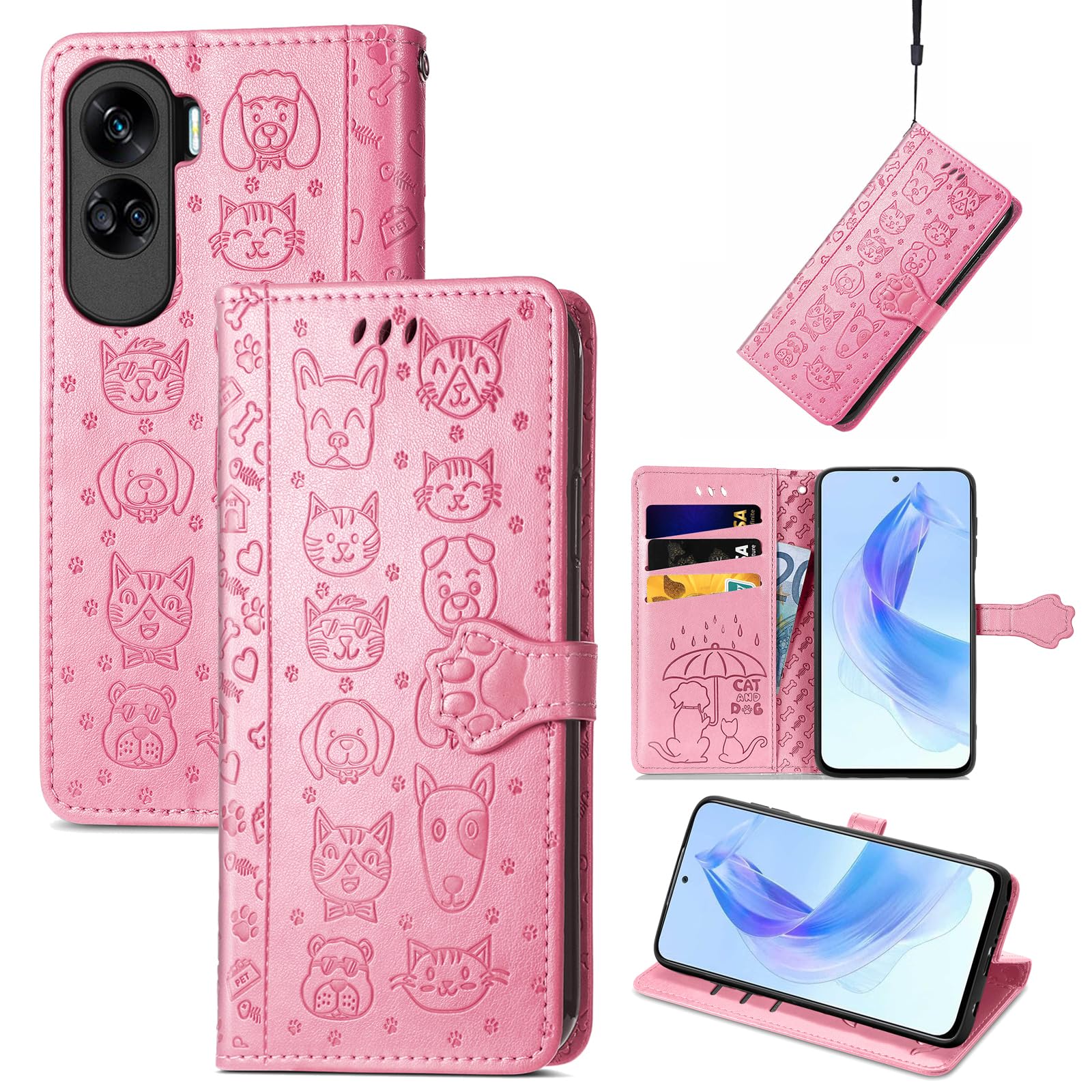 Nodigo-EU per Honor 90 5G Cover a Libro Pelle PU Portafoglio Magnetica Custodia con Disegni Animale Motivo Antiurto Flip Protettiva Silicone Bumper Belle Kawaii Case - Gatto