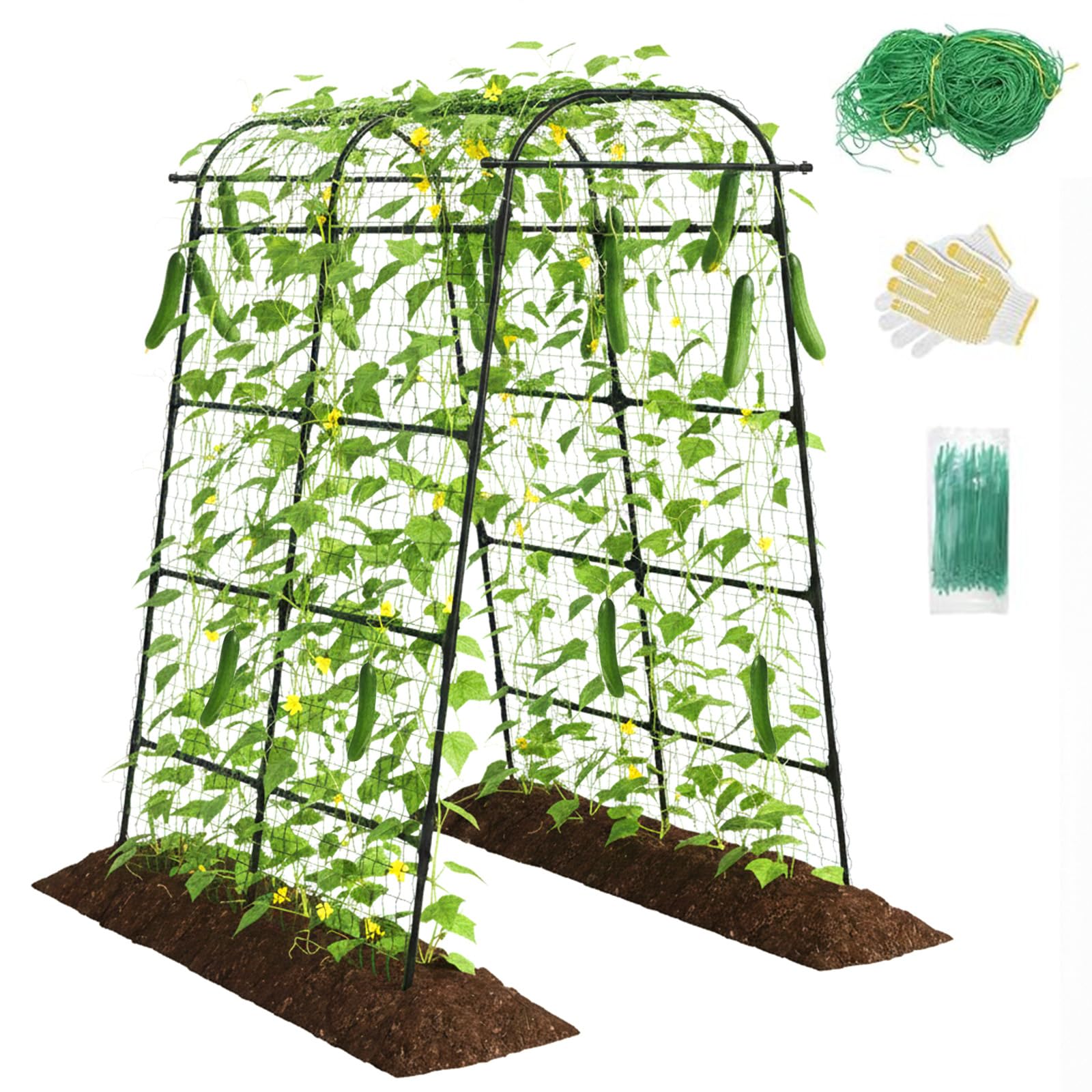 Garden Arch Trellis for Climbing Plants Outdoor, 210CM High Heavy Duty Coated Metal Cucumber Trellis for Raised Beds, Tall Steel Gardening Arbor for Vegetables, Tomatoes, Grape, Bean