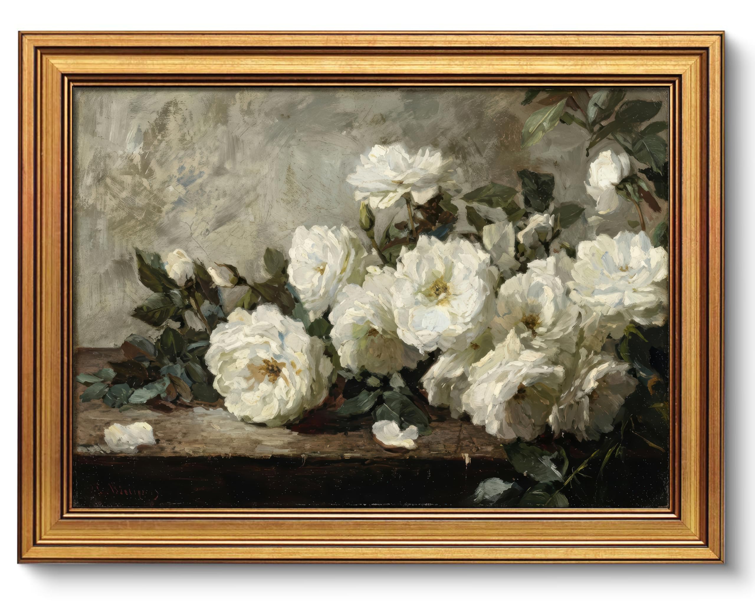 NALEPS Vintage White Peony Framed Wall Art, White Rose Wall Decor, 12x16 In
