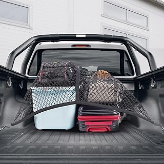 Cargo Net for Pickup Truck Bed,4'x4' Elastic Truck Bed Cargo Net Stretch to 7' x 7' Bungee Cargo Net,Heavy Duty Net Mesh Compatible with Trailer,Ford,Chevrolet,Dodge Truck Bed Accessories