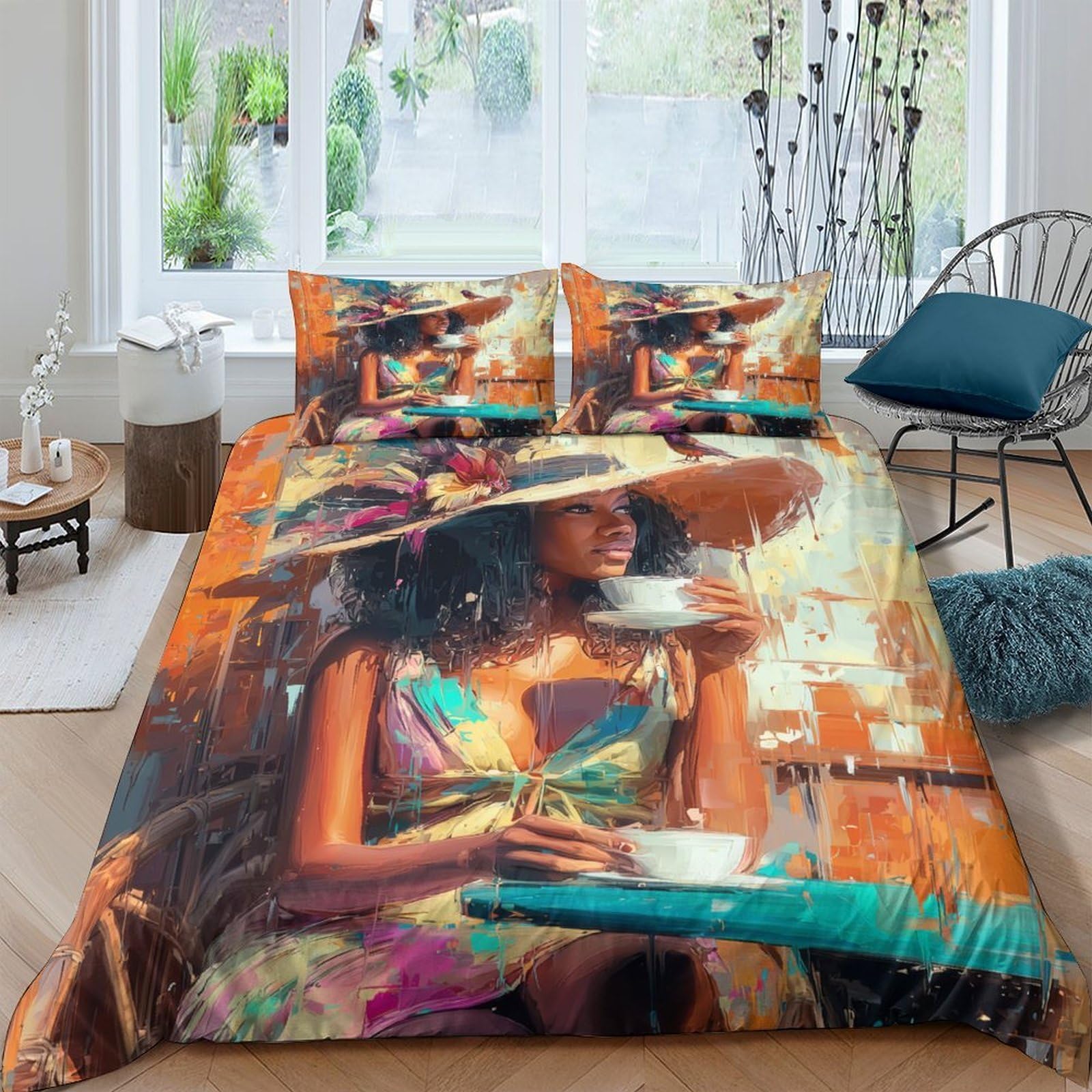 Ctjqhvkz Style-9 3D Printed Artistic Cafe Fitted Sheet Microfiber Soft Breathable Woman Portrait Bed Cover For Bedroom Dorm Decor Single（135X200cm）