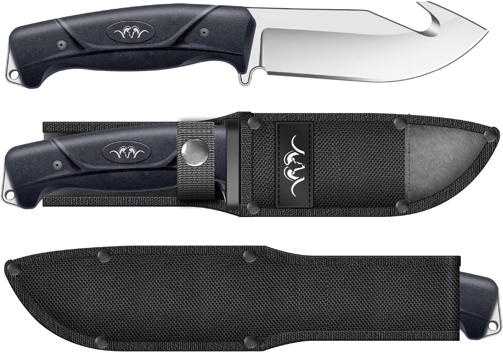Blaser Skinner Professional 110 – robustes Drop-Point-Jagdmesser mit Aufreißhaken, Full-Tang D2-Stahl, feuchtigkeitsresistentem Kunststoffgriff & Nylon-Scheide | Das Messer überzeugt durch seinen Aufreißhaken zum effizienten Aufbrechen, Abschwarten und Au