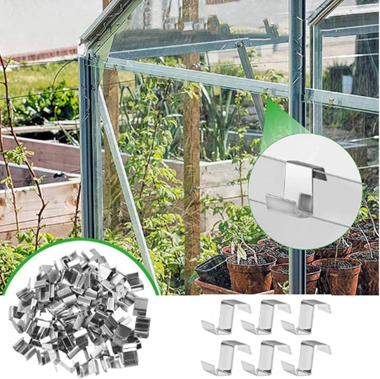 100 PCS Greenhouse Glass Clips Greenhouse Repair Kit 25 PCS W Wire
