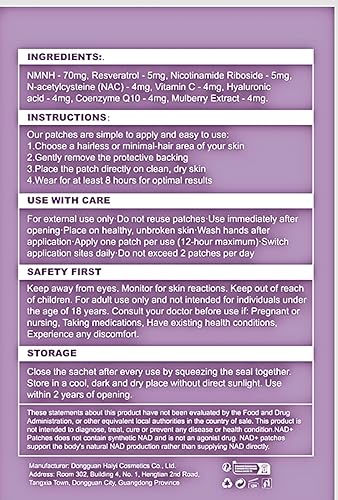 Vista 8 de huangirl Parches NAD+ NAD 60 parches para mujer Parche de bienestar de liberación prolongada de 8 horas con NMNH, resveratrol, ribósido