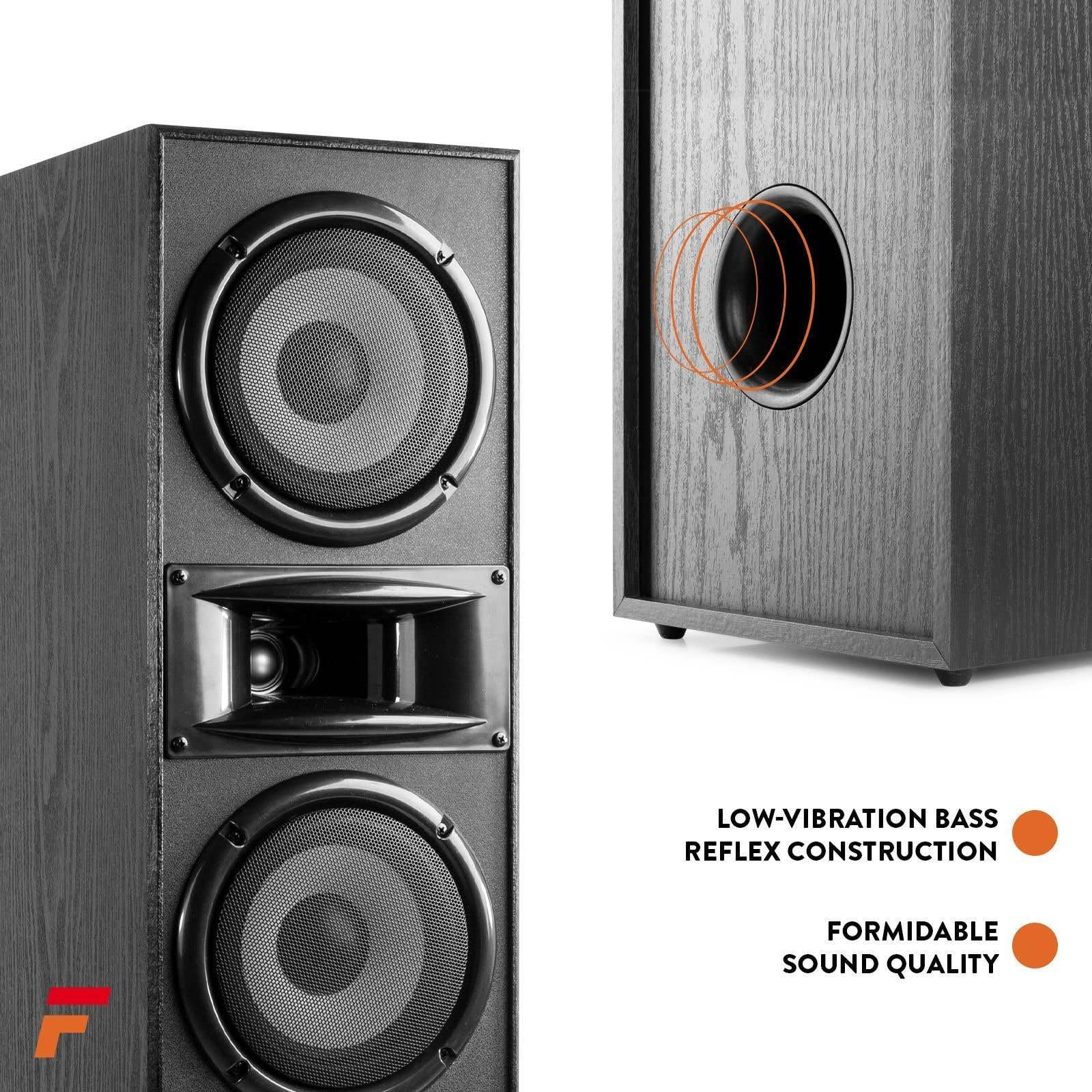 Fenton SHF700B - Paire d'Enceintes HiFi - Noir, Puissance de 400W, Woofer 2X 6,5 Pouces, Technologie 3 Voies, Borniers à Vis Plaqués Or, Pieds en Caoutchouc Antidérapant