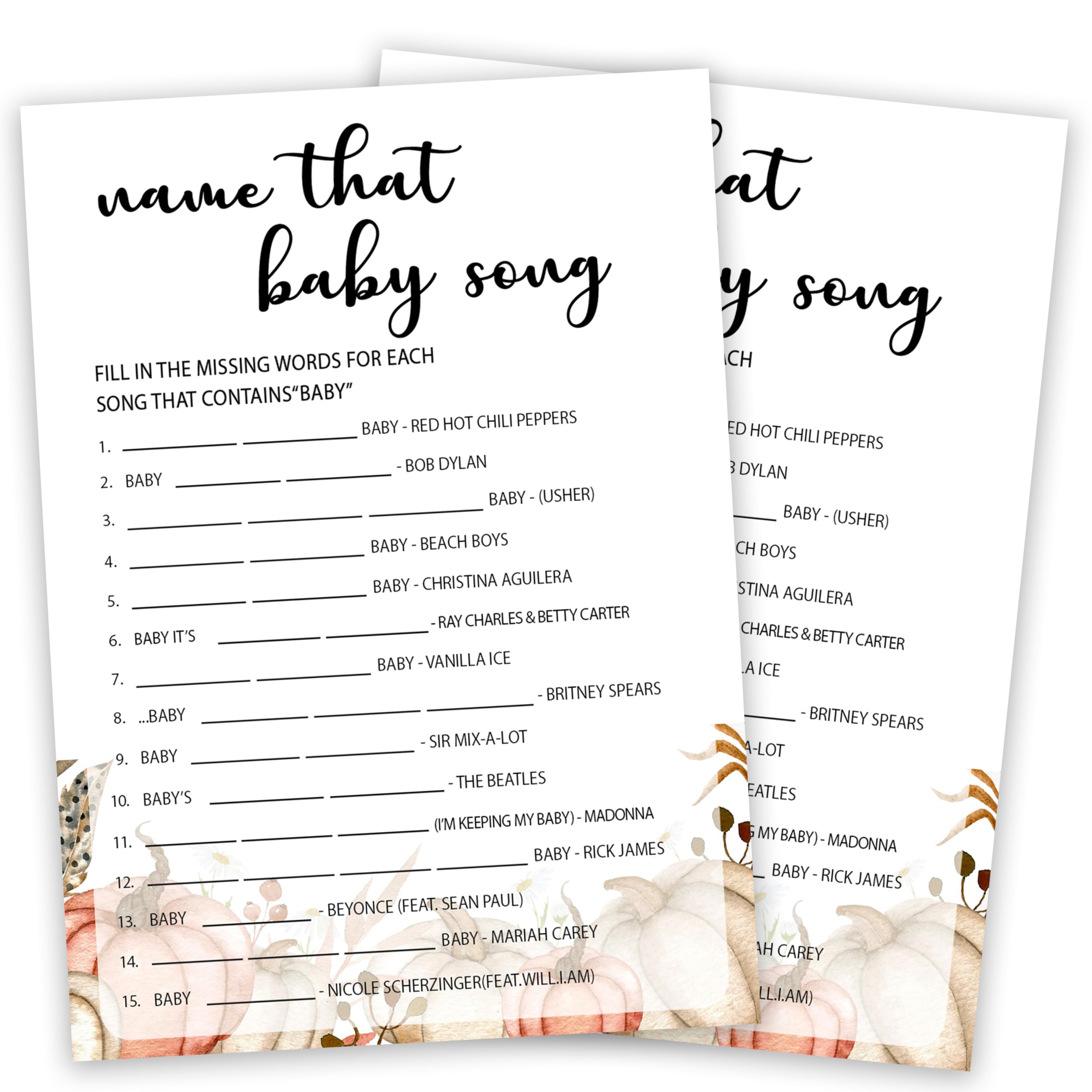 Baby Shower Game Cards, Fall Name That Baby Song Game Kit, Gender Reveal Party Supplies Favors, Pumpkins Baby Shower Activity Decorations, Baby Shower Gifts, 25 Game Cards Included -05