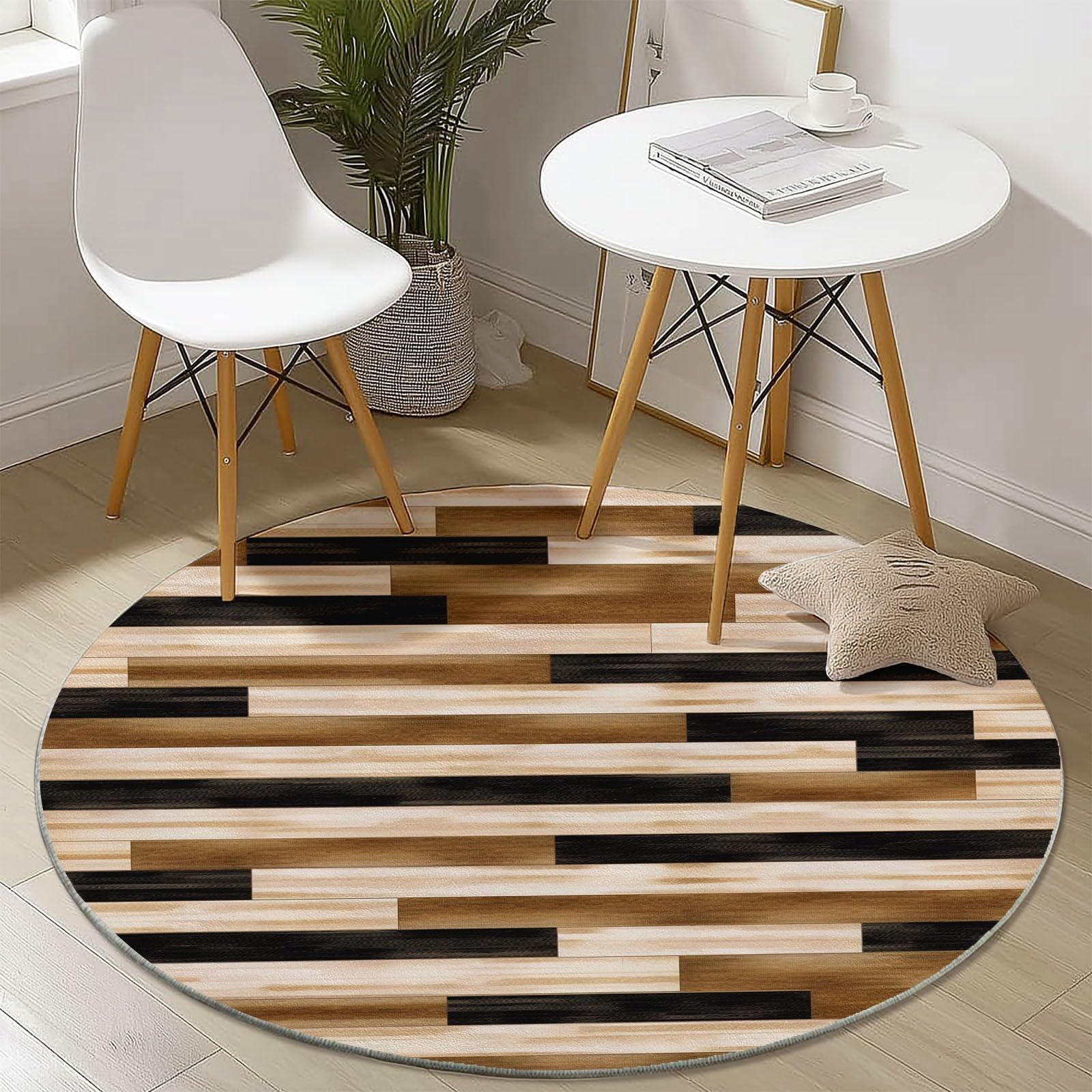Tappeti Rotondi per Soggiorno, 120 cm, Moderni, Astratti, a Righe, Lavabili, per Camera da Letto, Tappeto a Pelo Corto, Sottile, Antiscivolo, per Sala da Pranzo, cameretta Bambini,