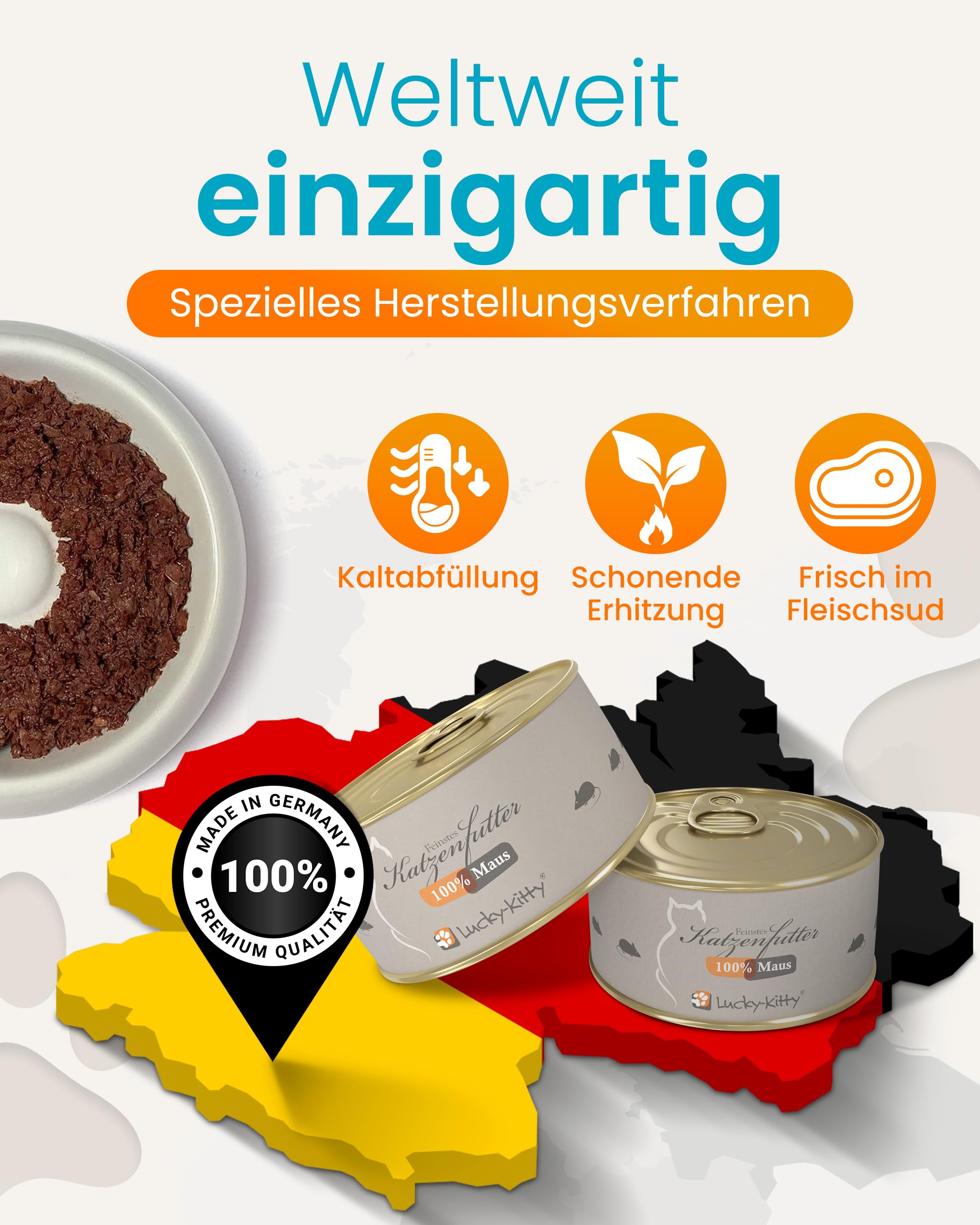 Lucky-Kitty Katzenfutter Nass 100% Maus, Beutenah, Made in Germany, 12x100g | Ohne Getreide & Zucker, Für Katzen & Kitten, Ohne Zusätze, Keine Bindemittel oder Aromastoffe