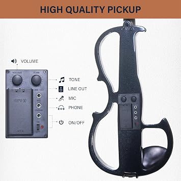 Cecilio Silent Electric Solid Wood Violin Kit with Ebony Fittings, Full Size 4/4 Electric Violin for Beginner and Professional Musicians, Black Metallic