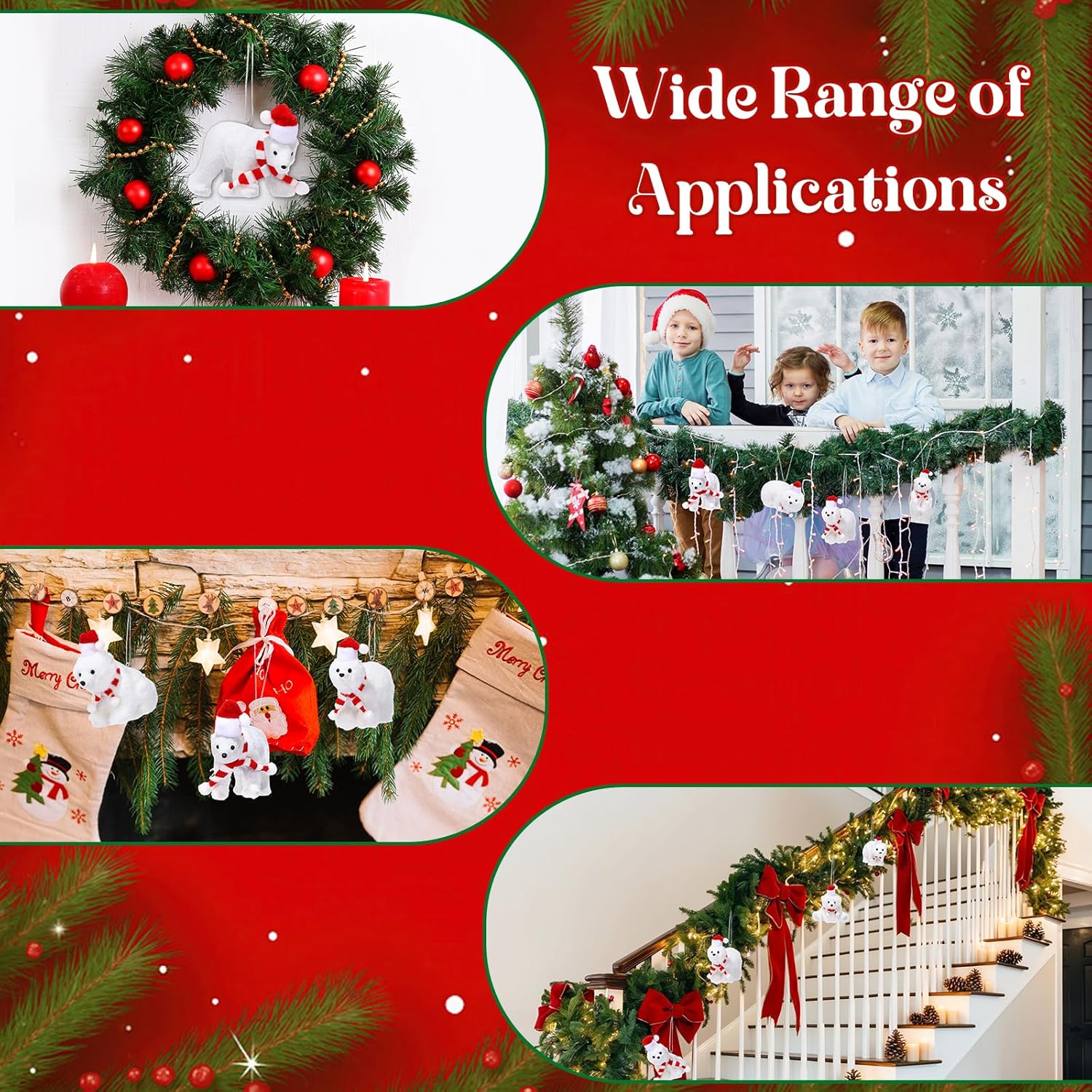 10Pcs Christmas Polar Bear Ornament White Christmas Flocked Polar Bear with Red Scarf&Hat WinterXmas Polar Bear Hanging Decortions Bear Animals Figurines Christmas Tree Ornaments - Image 5