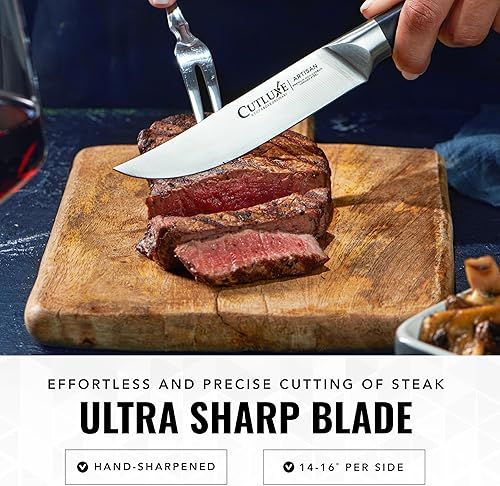 Miniatura 3 de Cutluxe Juego de 4 cuchillos para carne, juego de cuchillos para carne de borde recto, acero alemán forjado de alto carbono, espiga completa, diseño