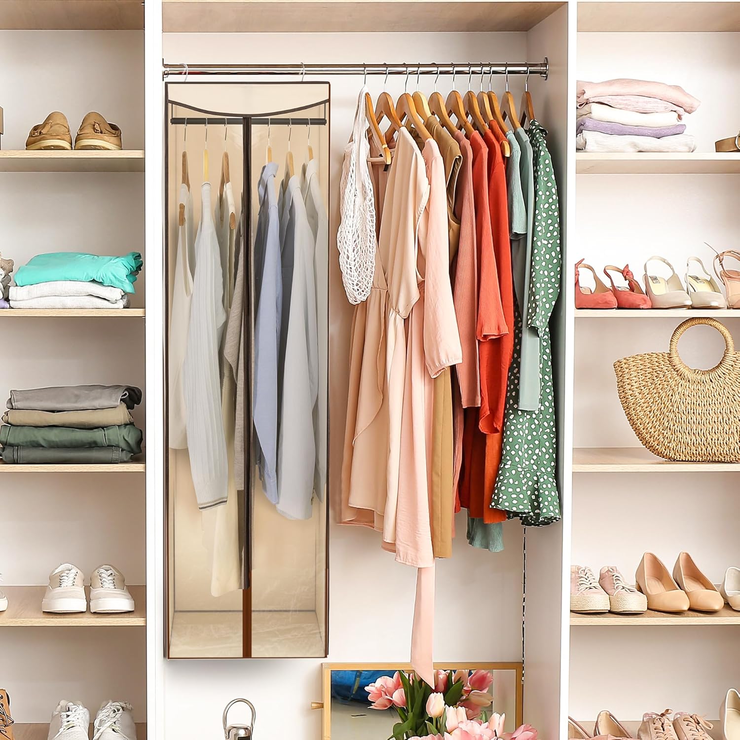 STORAGE MANIAC 2-Pack Hanging Garment Bag Zipper Cover with Sealed Clear Window, Long Garment Cover for Closet Storage Wardrobe Clothes Protector, Large Garment Storage Bag for Dresses,Suits, Beige - Image 7