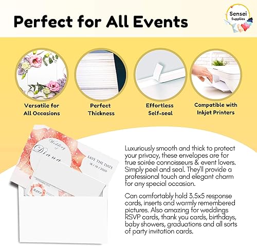 Miniatura 3 de 110 sobres pequeños RSVP blancos de 3.5 x 5 pulgadas - A1 - Para tarjetas de respuesta de bodas, baby showers, notas de agradecimiento, fotos y