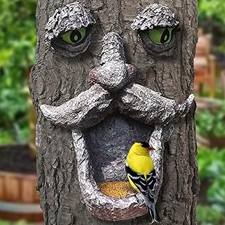 Aflowa Tree Face Bird Feeder,Tree Faces Decor Outdoor,Old Man with Glowing Eyes in Dark,Wild Bird Feeder,Tree Hugger Yard Art Sculpture,Whimsical Spring Garden Decor,Gift