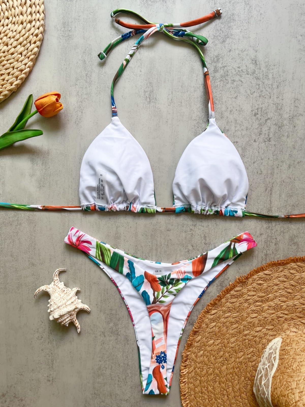 Set Bikini Donna Donne Tropicale Paesaggio Floreale Due Pezzi Regolabile Cravatta Triangolo Alto Taglio Capriccioso Costume da Bagno per La Spiaggia PisChina