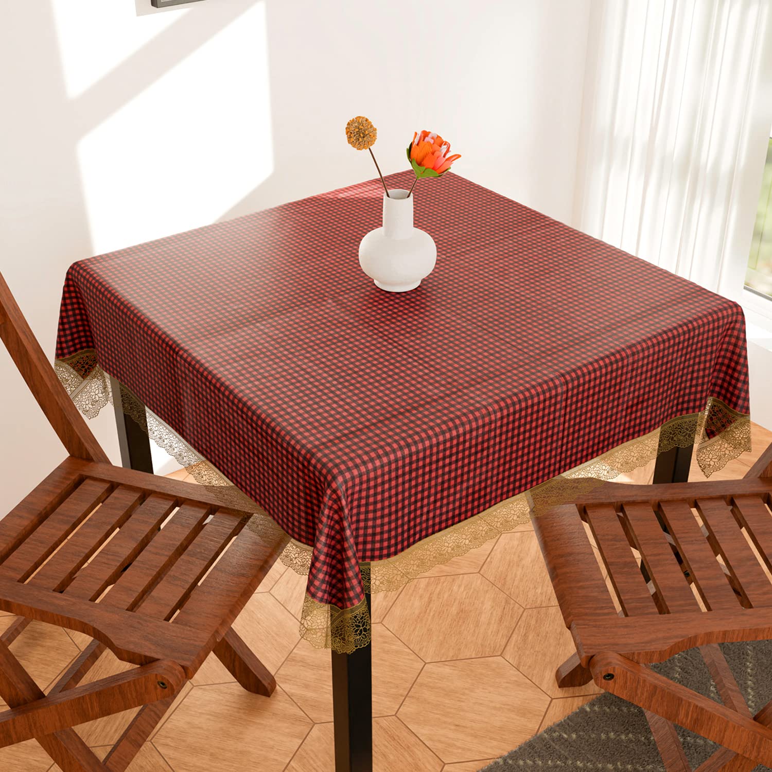 Kuber Industries Square Table Cover for 4 Seater|PVC Waterproof Check Pattern Tablecloth Indoor & Outdoor|48x48 Inch (Red) (B0BP77YPPM) Amazon Price History, Amazon Price Tracker