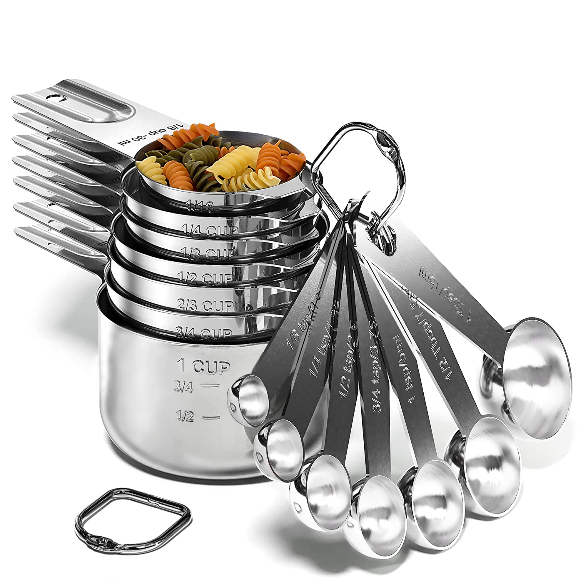 18/8 Stainless Steel Measuring Cups and Spoons Set of 16 Pieces - 7 Nesting Cups and 7 Stackable Spo