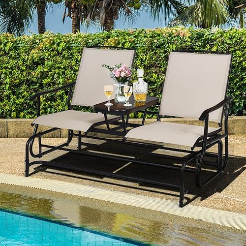 Miniatura 2 de S AFSTAR Banco planeador de patio, silla planeadora para 2 personas al aire libre con mesa central, silla mecedora doble para patio, patio trasero,