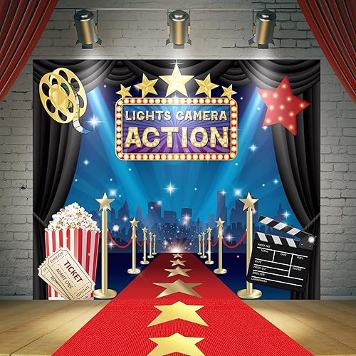 Miniatura 2 de Frienda Telón de fondo de fotografía con temática de película de 6 x 5 pies, alfombra roja, decoración de fiesta, camino rojo de 2.6 x 15 pies con