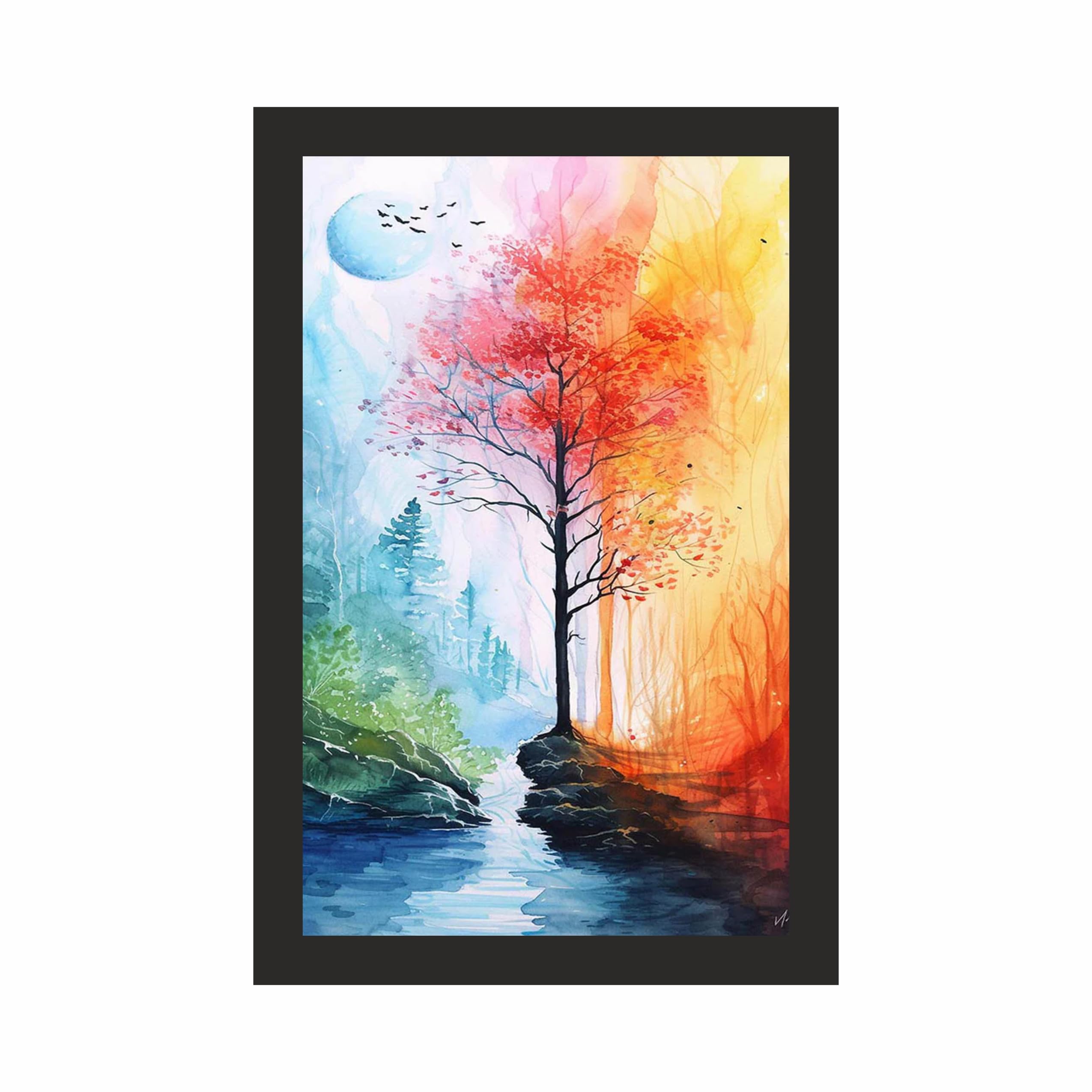 Colorful Tree Landscape Wall Art Frame 12x18 Inch