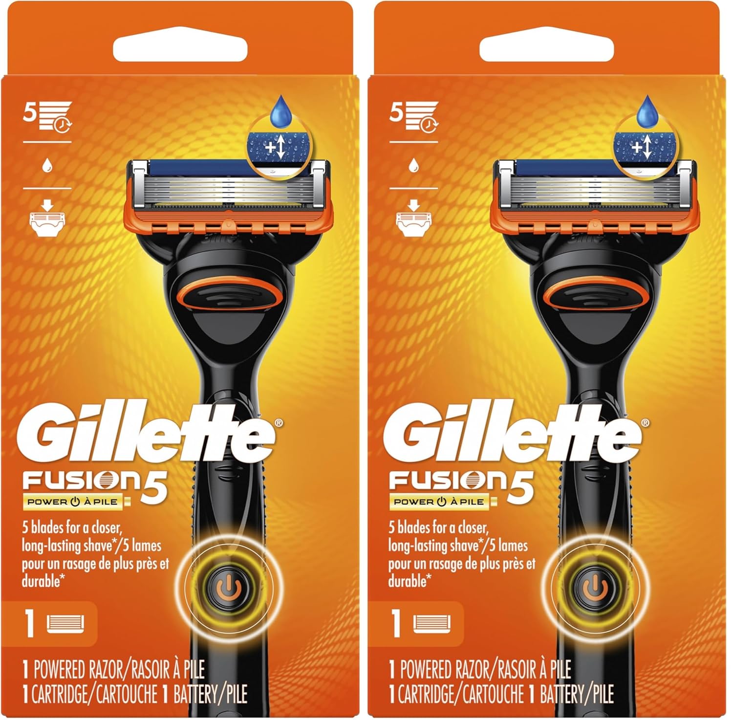 Gillette Fusion5 Power Razor for Men, 1 Gillette Power Razor Handle + 1 Blade Refill, (Pack of 2)