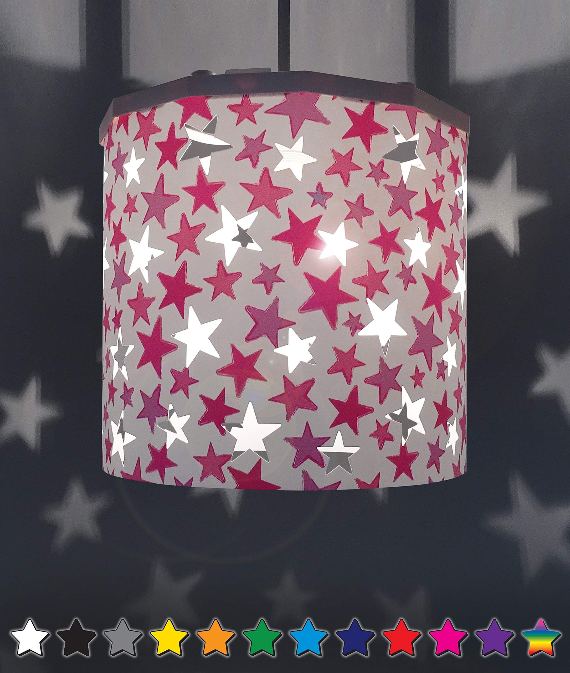 Ereki Ceiling Pendant Light Shade - Star Light Projection Effect Light Cover - Magnetic Ceiling Night Light Lampshade Kit for Interchangeable Designs (Pink, Bulb NOT Included)