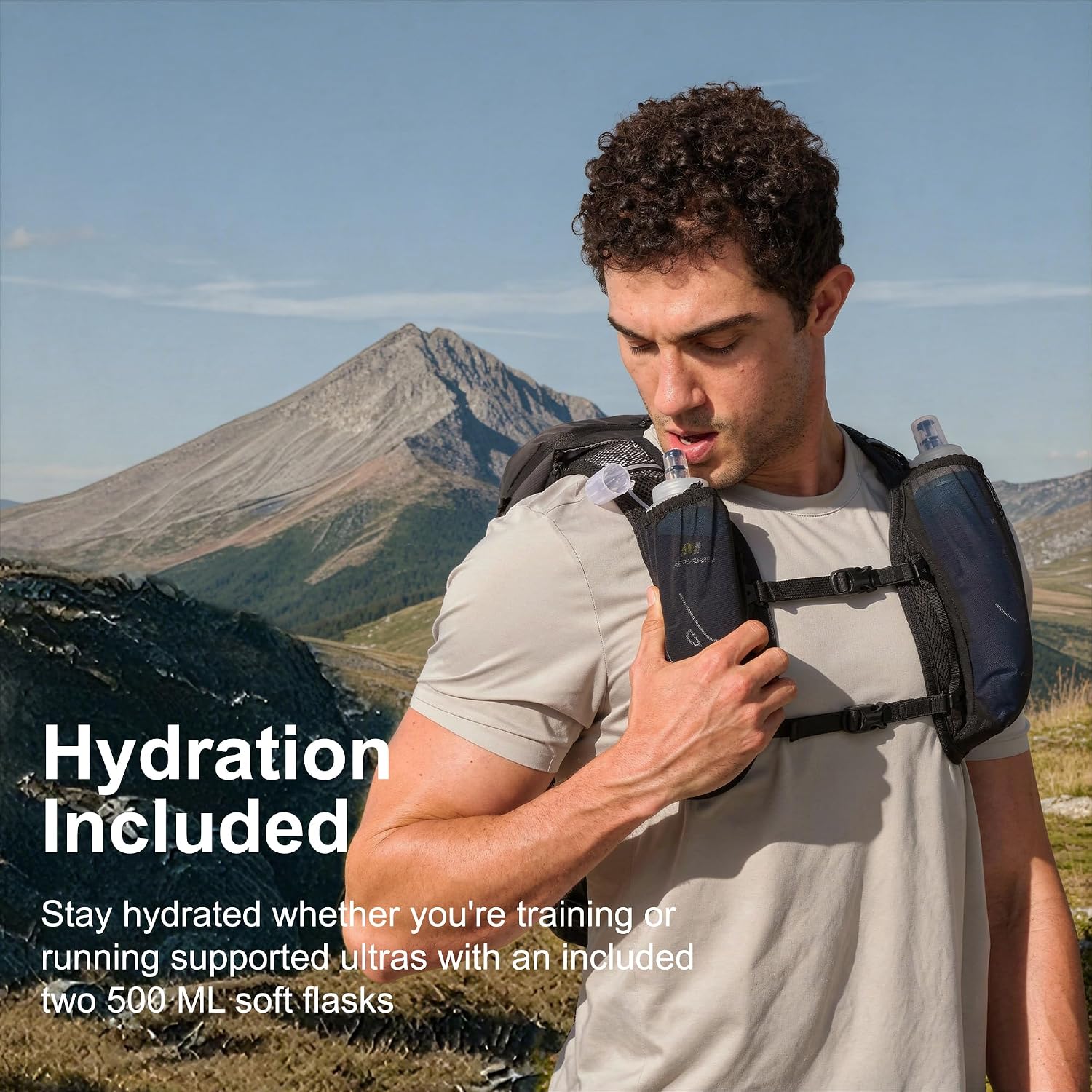 N NEVO RHINO 12L Trail Running Backpack for Women Men, Lightweight Hydration Backpack with 2 TPU 500ML Soft Flask, Hydration Vest for Trail Marathon