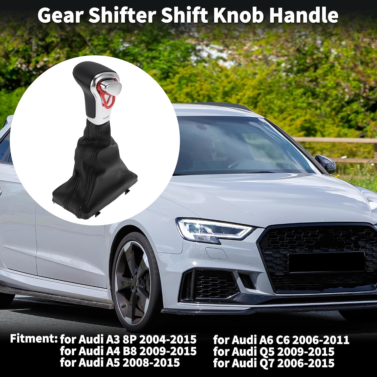 Gear Shift Knob Handle Automatic for Audi A3 8P 2004-2015 Shift Gear Lever Knob Gearstick Gaiter Boot Cover Plastic Faux Leather