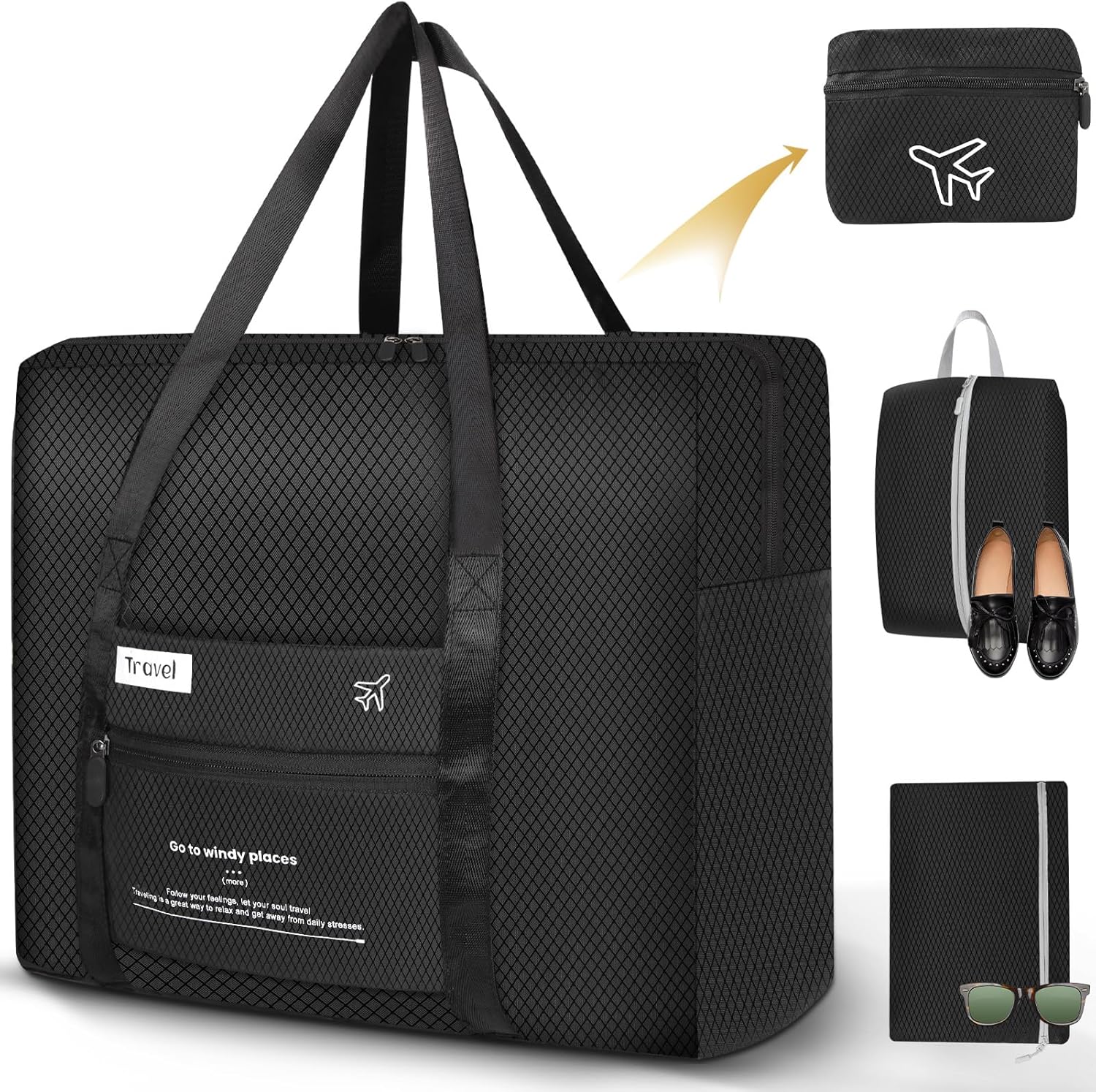 Aevcvok Sac de Voyage Pliable avec Sacs à Chaussures et Poche Zippée, pour Weekend, Sport Gym, Aptitude, Sac Voyage Cabine, Femme et Homme (Noir) Aevcvok Sac de Voyage Pliable avec Sacs à Chaussures et Poche Zippée, pour Weekend, Sport Gym, Aptitude, Sac Voyage Cabine, Femme et Homme (Noir)